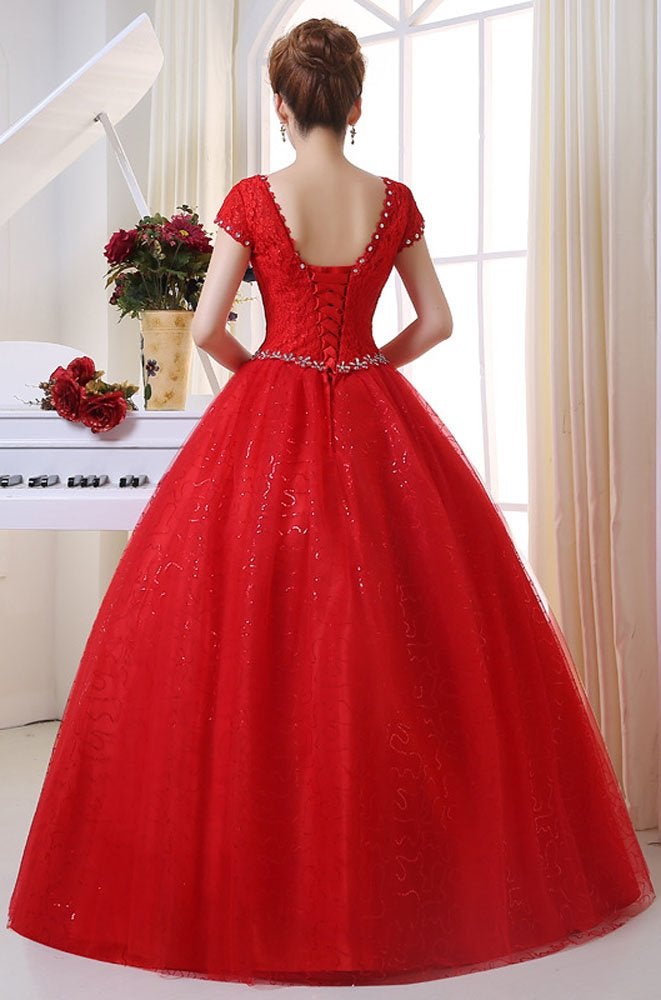 Eyekepper Double Shoulder Floor Length Bridal Gown Wedding Dress Custom Size (6, Red) - Image 2